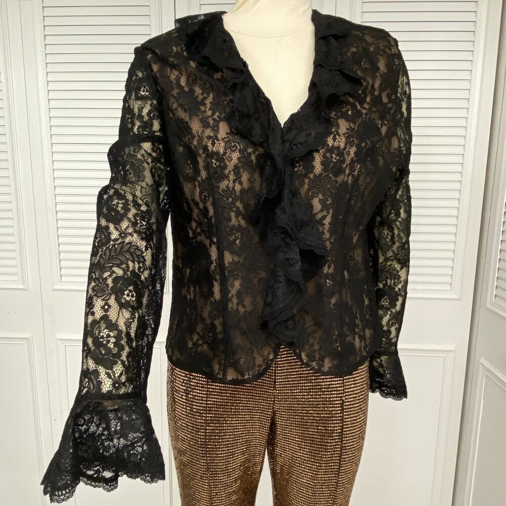 Dance Vintage Kate Hill Black Lace Blouse Sz. 16 Long Sleeve, Events, Weddings